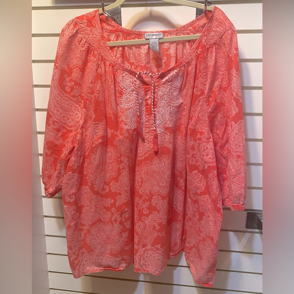 Catherine’s Orange/White Peasant Top 3X (26-28)